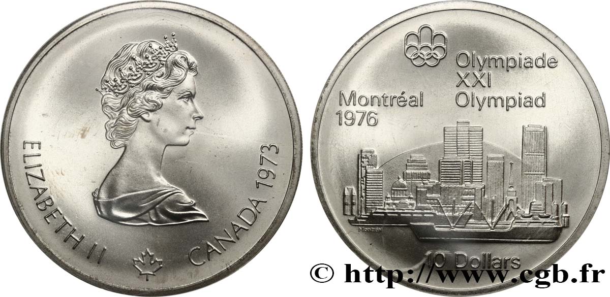 CANADA 10 Dollars Proof JO Montréal 1976 carte du Monde / Elisabeth II 1973  MS 