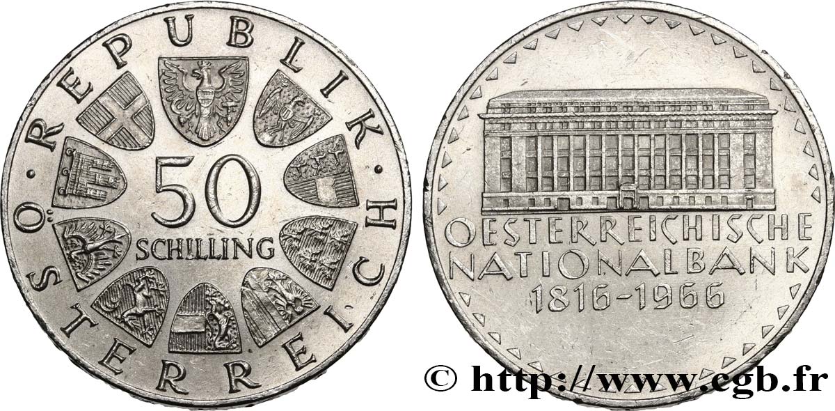 AUSTRIA 50 Schilling 150e anniversaire de la banque nationale autrichienne 1966  AU 