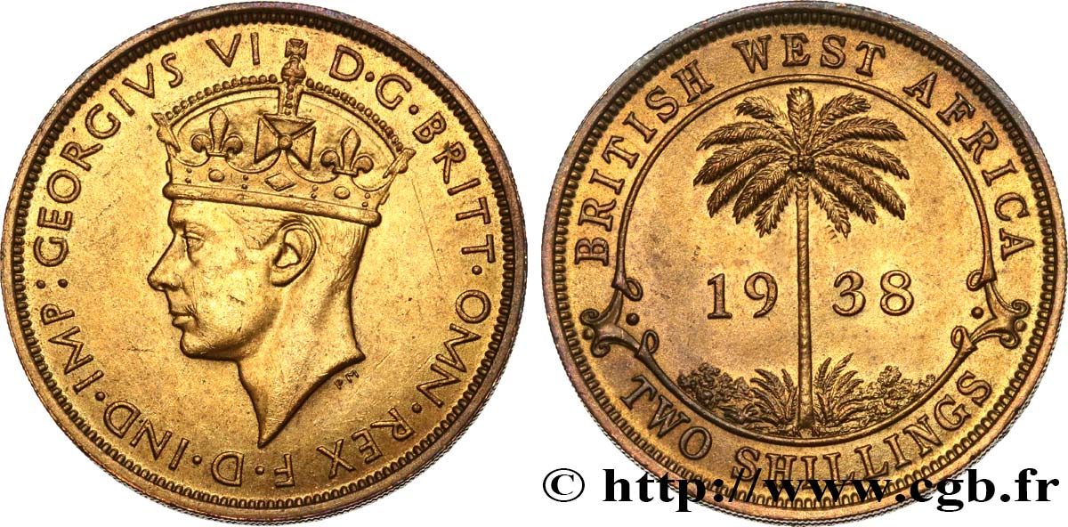 ÁFRICA OCCIDENTAL BRITÁNICA 2 Shillings Georges VI 1938 Kings Norton - KN EBC 