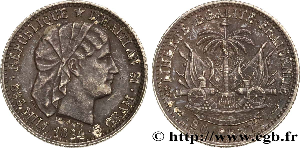 HAITI 20 Centimes 1894 Paris AU 