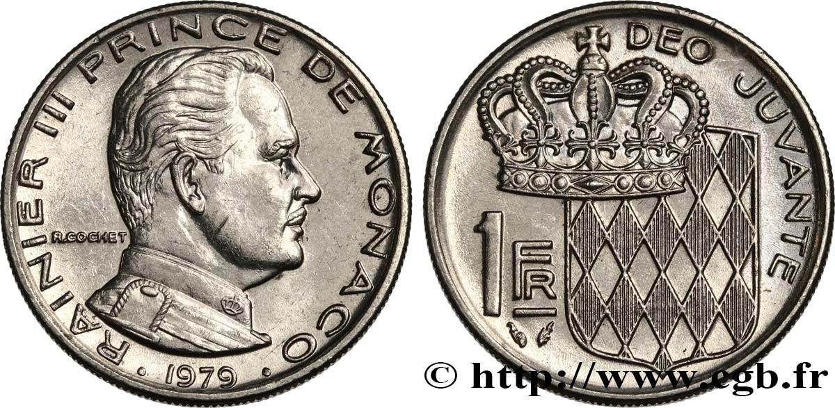 MONACO 10 Francs Rainier III / écu et monogramme couronnés 1979 Paris EBC 