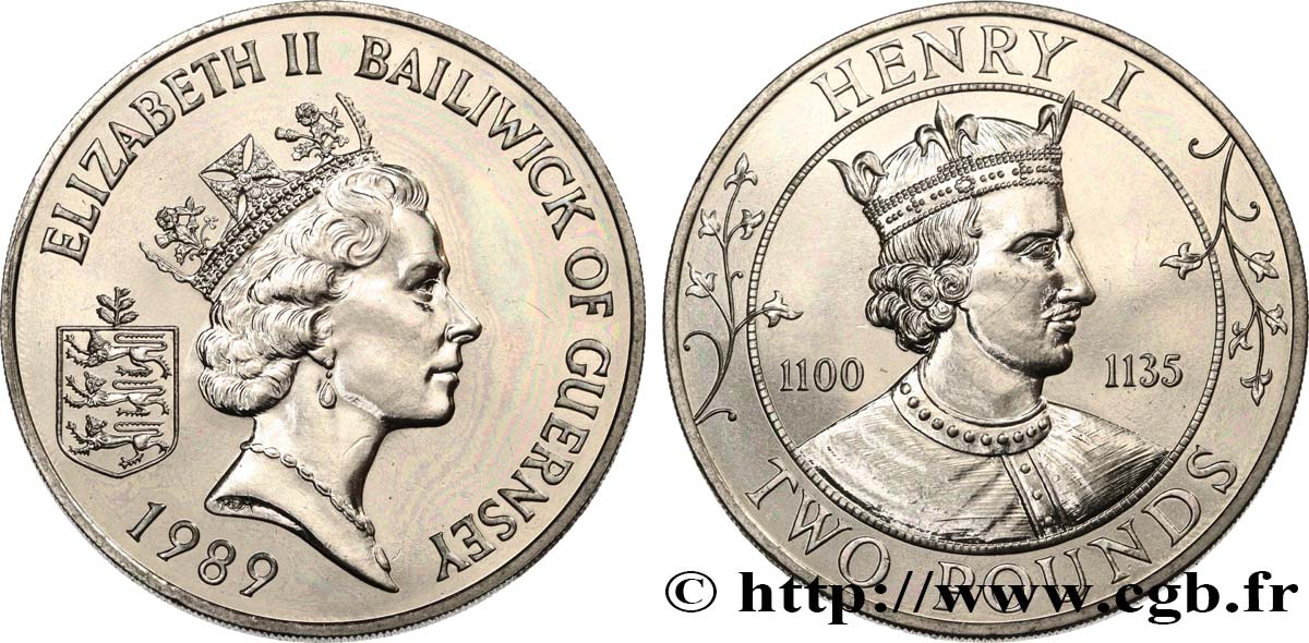 GUERNSEY 2 Pounds (Livres) Henri Ier 1989  MS 