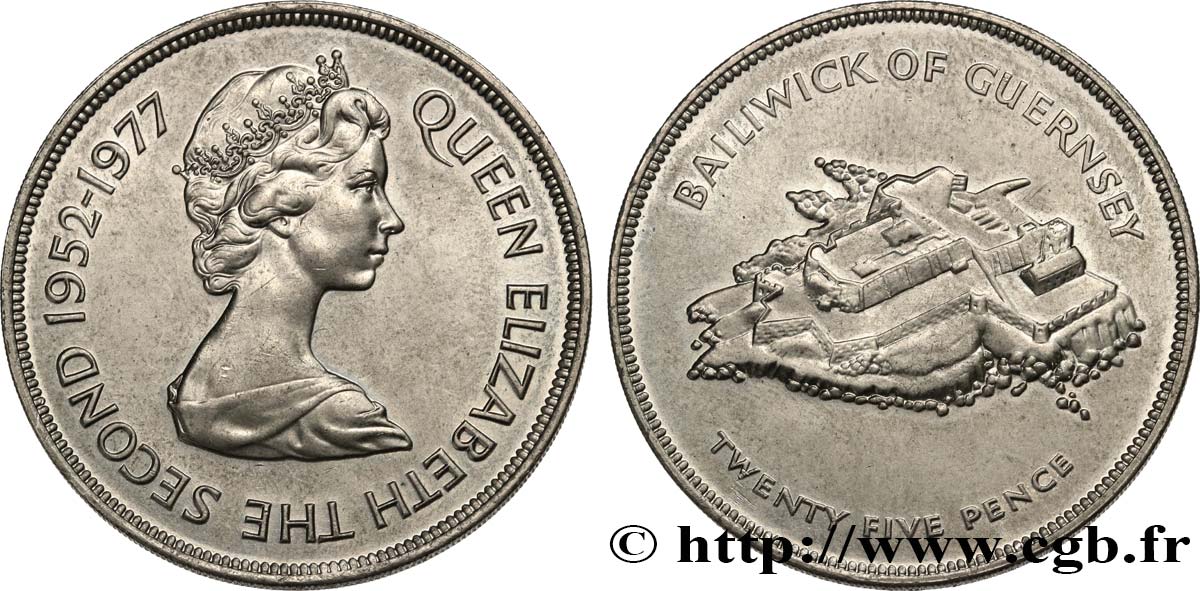 GUERNSEY 25 Pence Elisabeth II, jubilé d’argent / Castle Cornet 1977  MS 