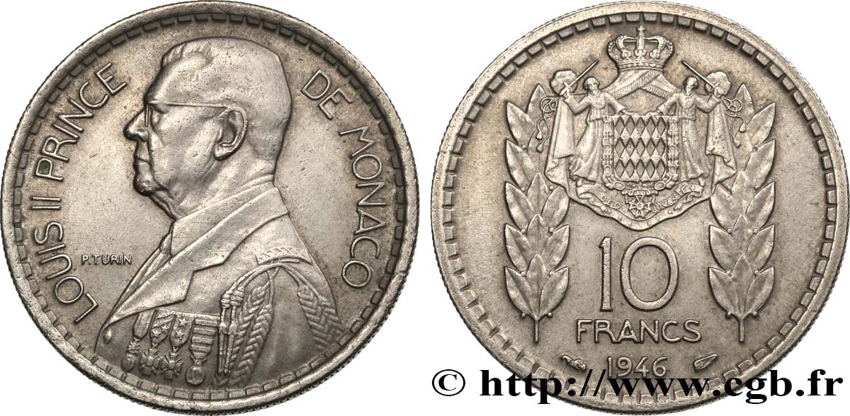 MONACO 10 Francs Louis II 1946 Paris SPL 