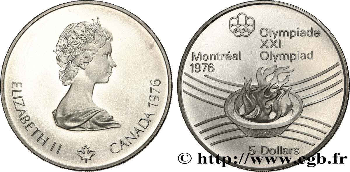 CANADA 5 Dollars Proof JO Montréal 1976 flamme olympique 1976  MS 