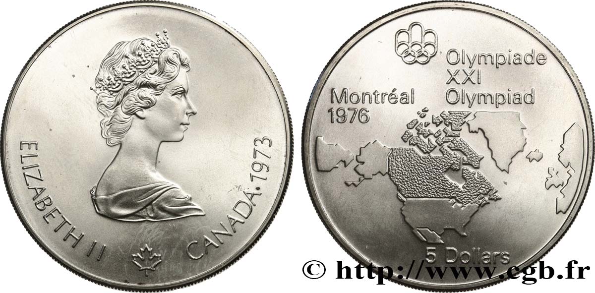 KANADA 5 Dollars JO Montréal 1976 carte de l’Amérique du Nord 1973  ST 