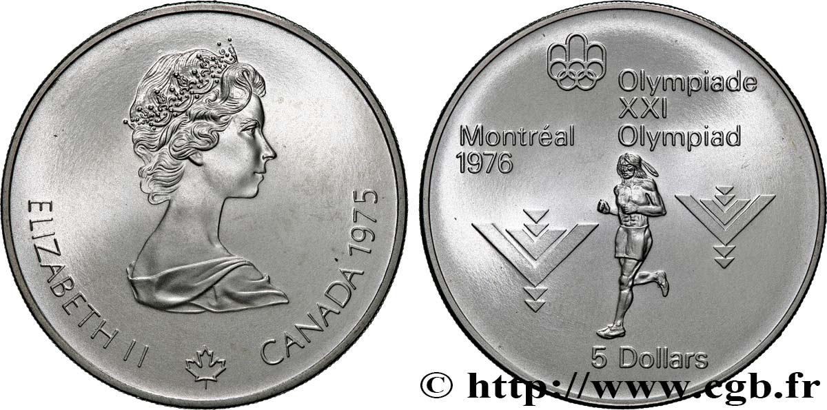 CANADA 5 Dollars JO Montréal 1976 marathon 1975  MS 