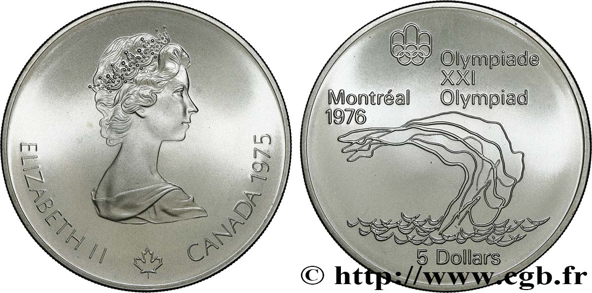CANADá
 5 Dollars JO Montréal 1976 plongeon 1975  FDC 
