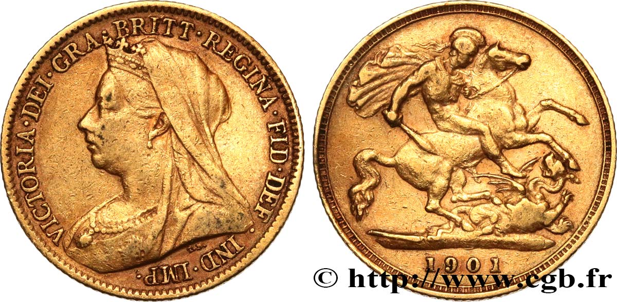 INVESTMENT GOLD 1/2 Souverain Victoria “Old Head” 1901 Londres q.BB 