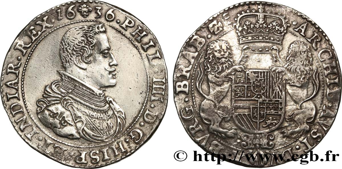 SPANISH NETHERLANDS - DUCHY OF BRABANT - PHILIP IV Ducaton 1636 Bruxelles AU 