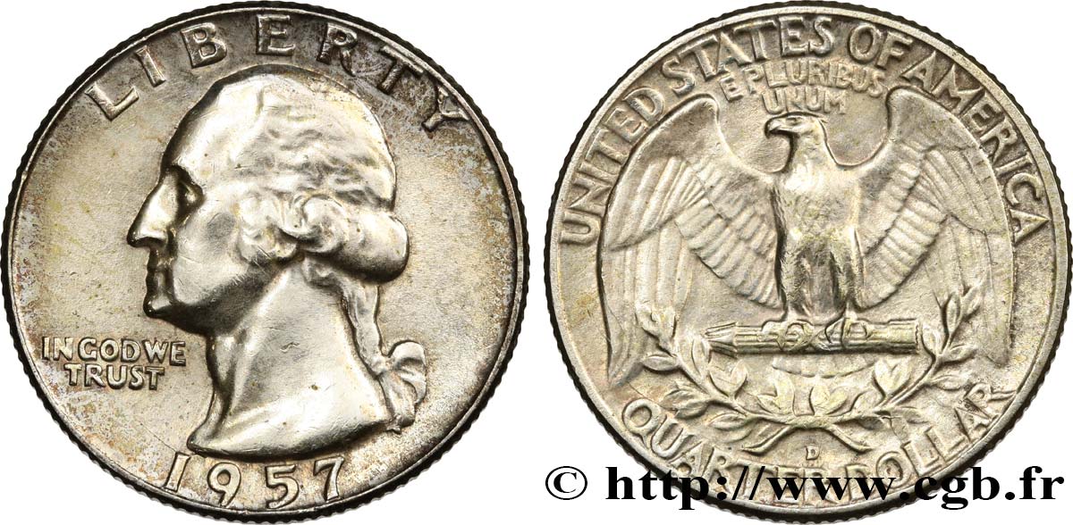 UNITED STATES OF AMERICA 1/4 Dollar Georges Washington 1957 Denver AU 