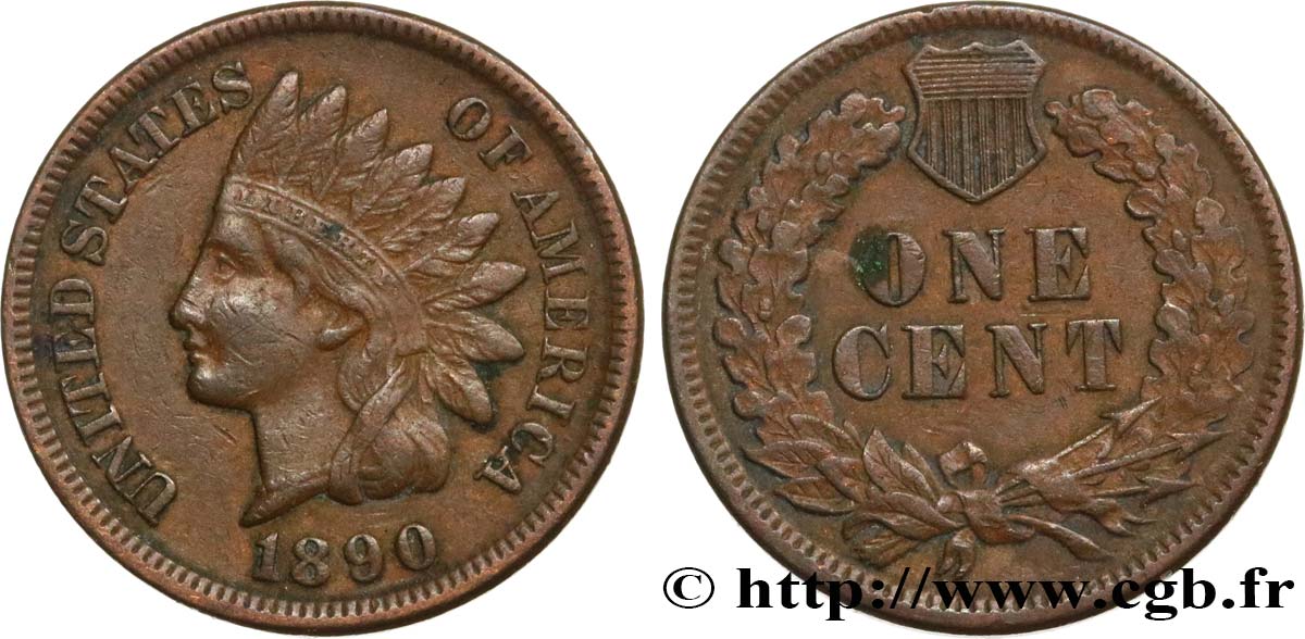 UNITED STATES OF AMERICA 1 Cent tête d’indien, 3e type 1890 Philadelphie XF 