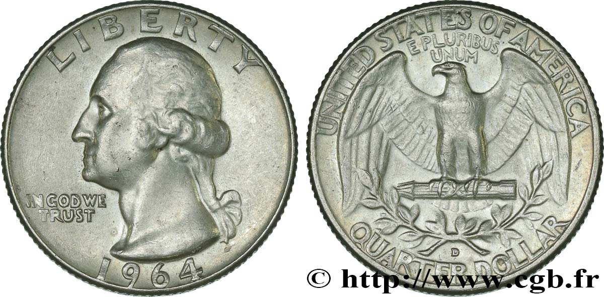 ÉTATS-UNIS D AMÉRIQUE 1/4 Dollar Georges Washington 1964 Denver SUP 