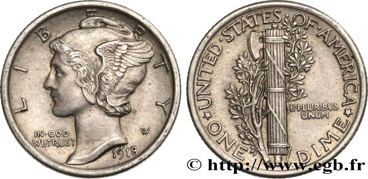 UNITED STATES OF AMERICA 1 Dime Mercury 1918 Philadelphie AU 
