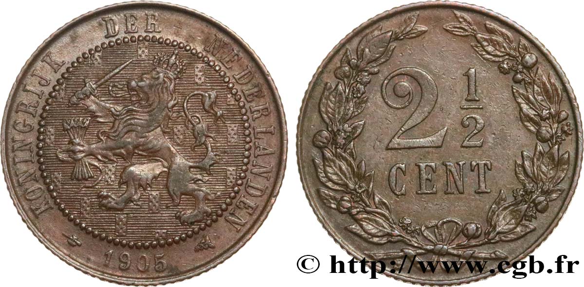 NETHERLANDS 2 1/2 Cents 1905 Utrecht AU 