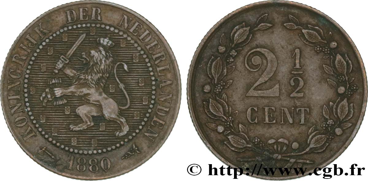 NIEDERLANDE 2 1/2 Cents lion couronné 1880 Utrecht SS 
