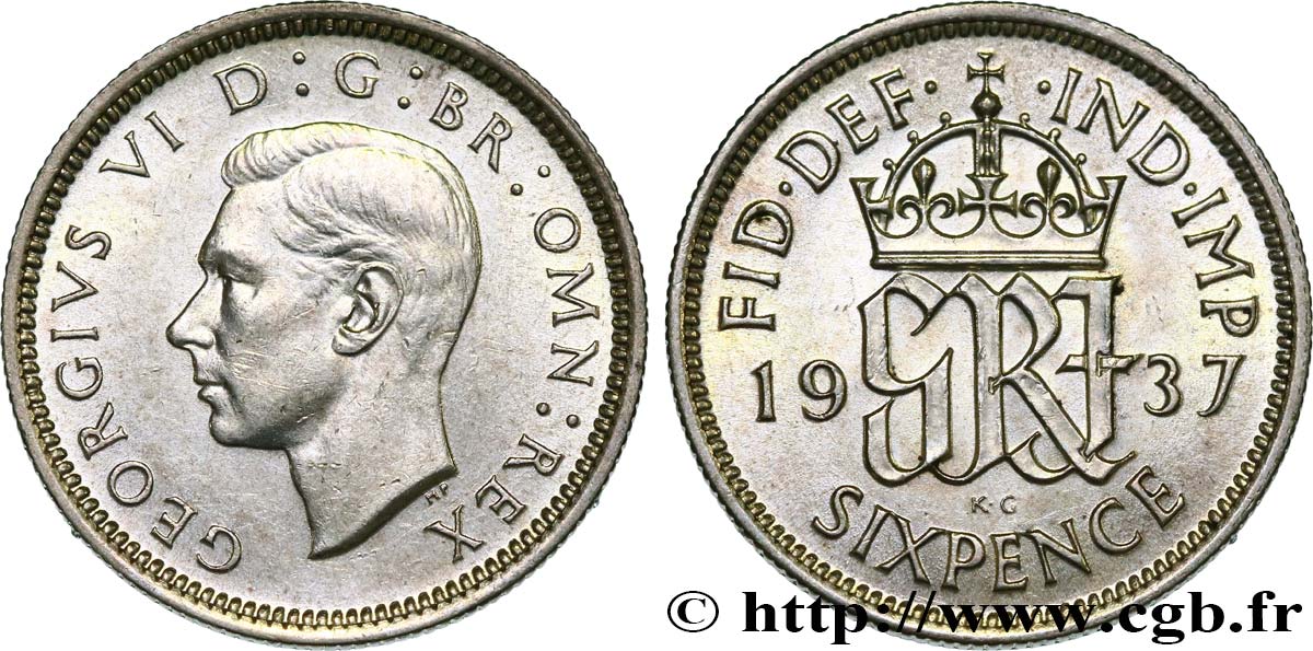 VEREINIGTEN KÖNIGREICH 6 Pence Georges VI 1937  fST 