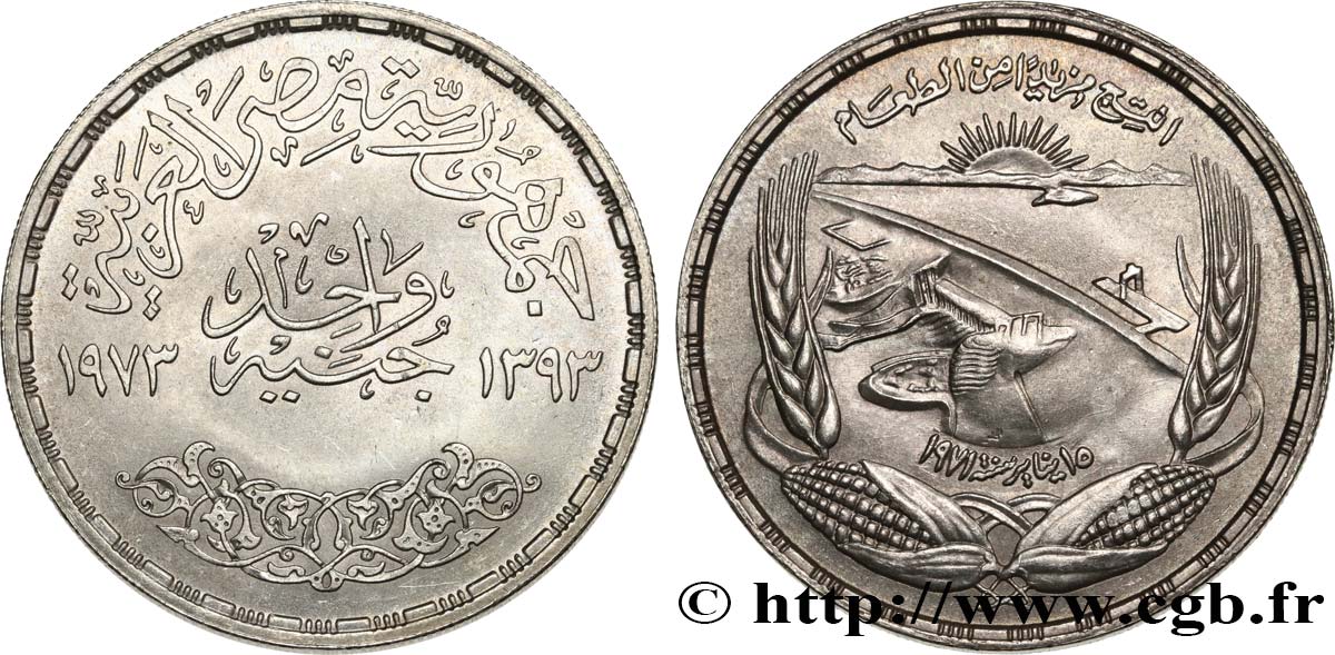 ÉGYPTE 1 Pound (Livre) barrage d’Assouan AH1393 1973  SUP 