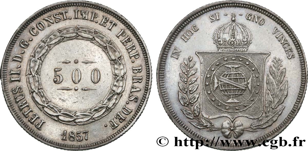 BRASILE 500 Reis Pierre II 1857  SPL 