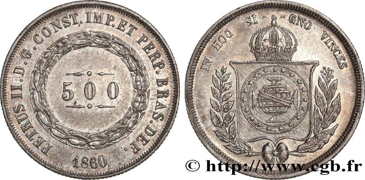 BRASIL 500 Reis au nom de l’Empereur Pierre II 1860  EBC 