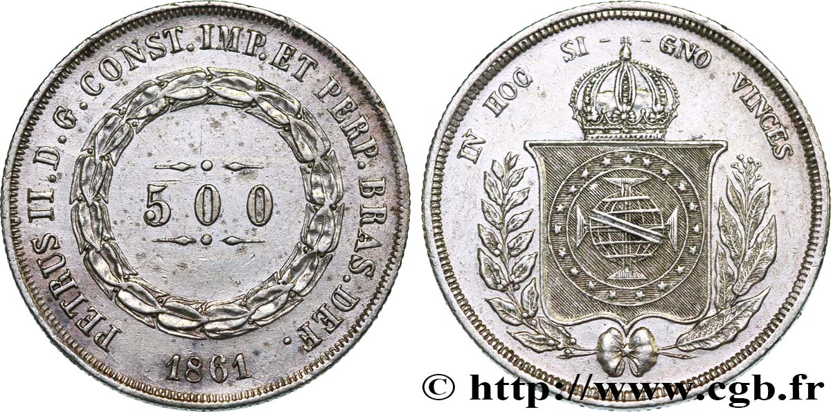 BRASILIEN 500 Reis Pierre II 1861  fVZ 