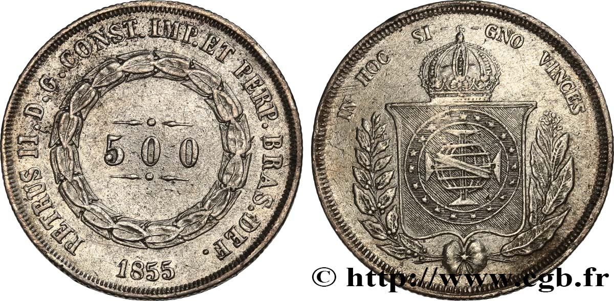 BRASIL 500 Reis Empereur Pierre II 1855  MBC 