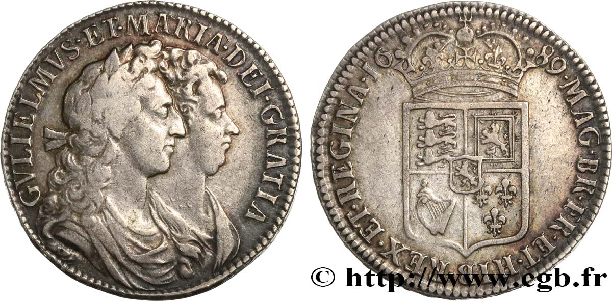 ROYAUME-UNI 1/2 Crown Guillaume et Marie 1689  TTB 