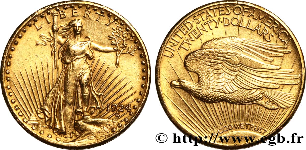 ÉTATS-UNIS D AMÉRIQUE 20 Dollars  Saint-Gaudens” 1924 Philadelphie TTB+ 