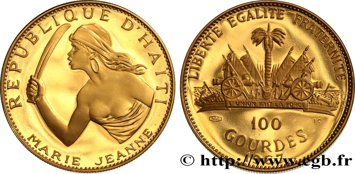 HAITI 100 Gourdes Proof Marie Jeanne 1967  fST 