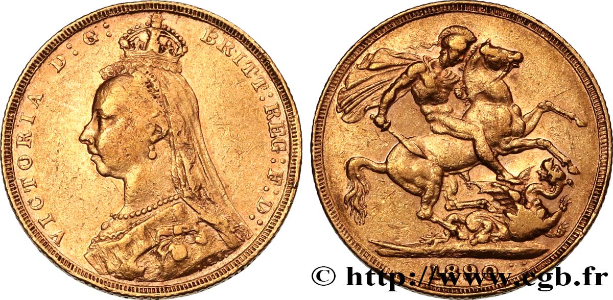 INVESTMENT GOLD 1 Souverain Victoria buste du jubilé 1890 Londres VF 