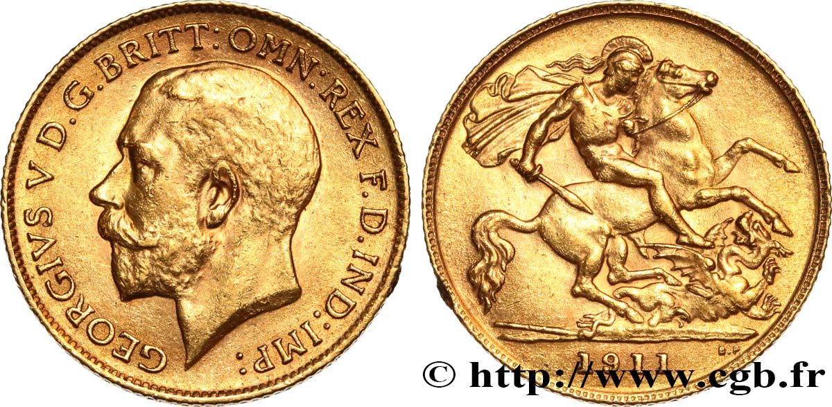 INVESTMENT GOLD 1/2 Souverain Georges V 1911 Londres AU 