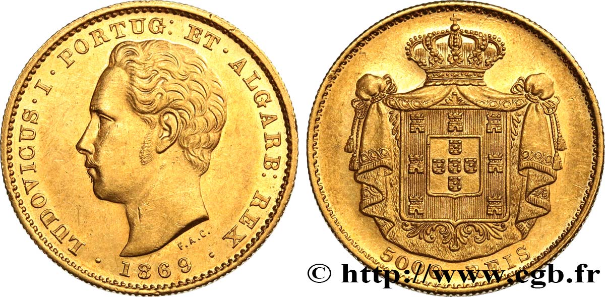 PORTUGAL 5000 Reis Louis Ier 1869  SUP 