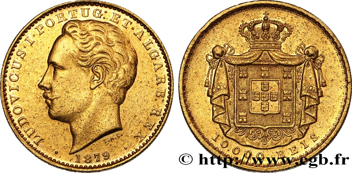 PORTUGAL 10000 Reis Louis Ier 1879 Lisbonne XF 