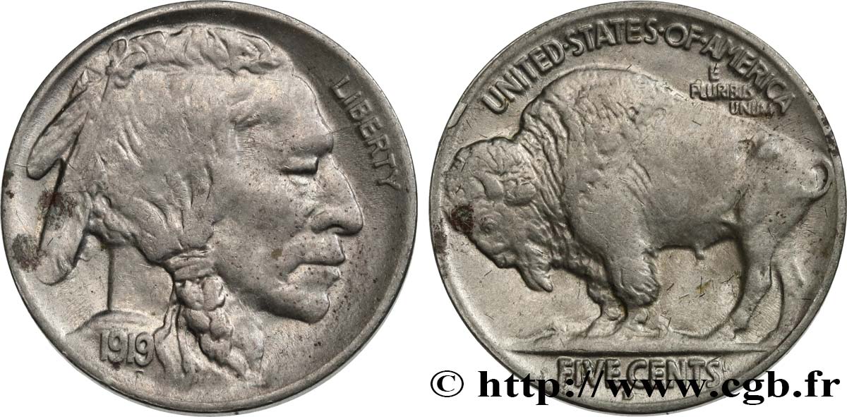 UNITED STATES OF AMERICA 5 Cents Tête d’indien ou Buffalo 1919 Denver AU 