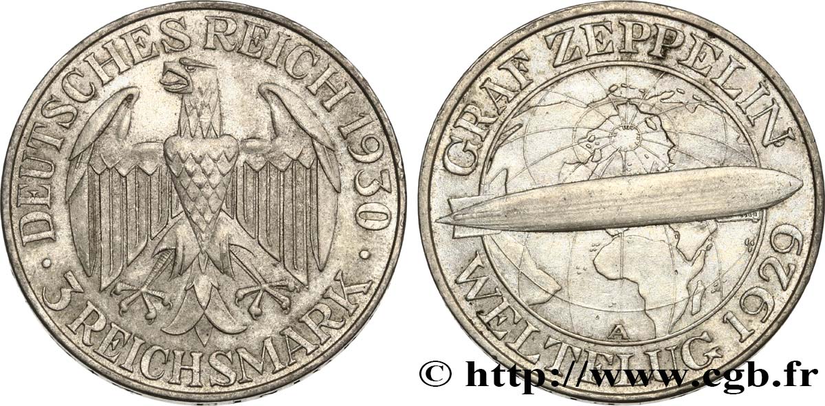 GERMANY 3 Reichsmark Graf Zeppelin 1930 Berlin AU 