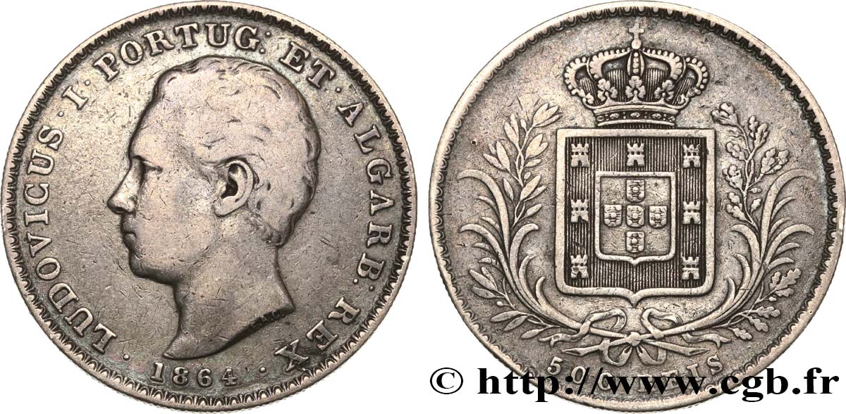 PORTUGAL 500 Reis Louis Ier 1864  BC+ 