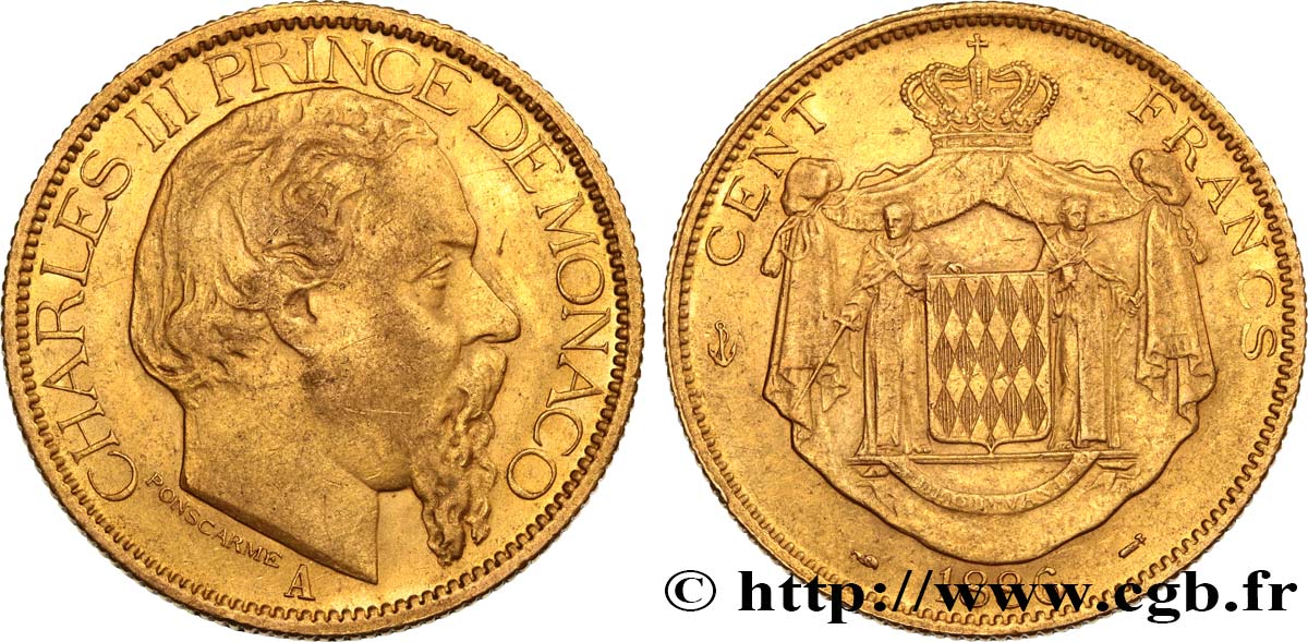 MONACO 100 Francs or Charles III 1886 Paris fVZ 