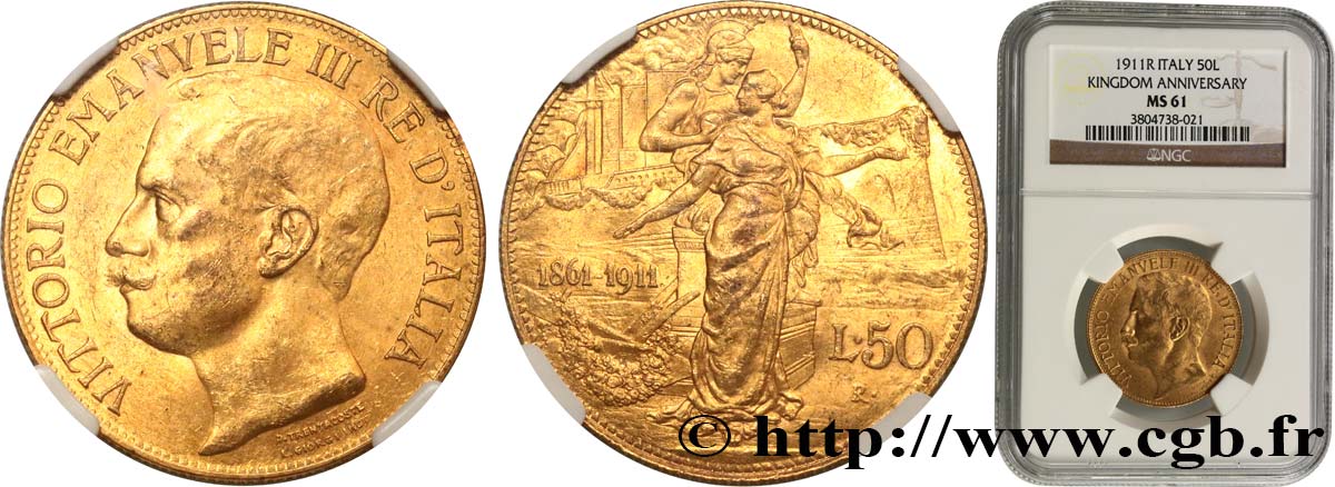 ITALIE - ROYAUME D ITALIE - VICTOR-EMMANUEL III 50 Lire 1911 Rome SUP61 NGC