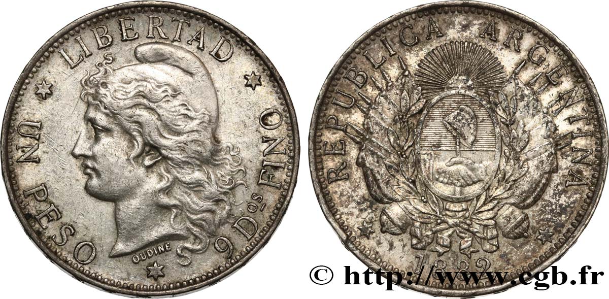 ARGENTINE - RÉPUBLIQUE ARGENTINE Peso  1882  TTB+ 