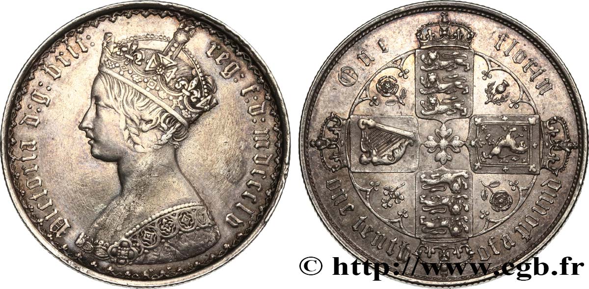 GRANDE BRETAGNE - VICTORIA 1 Florin style gothique 1855 Londres TTB/SUP 