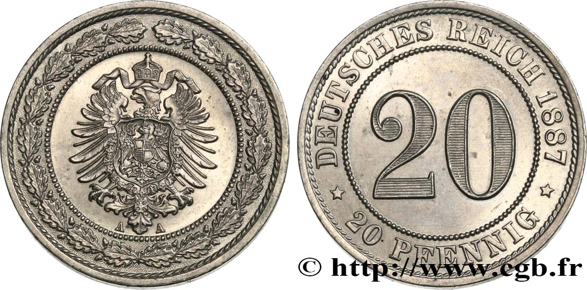 ALLEMAGNE 20 Pfennig Empire 1887 Berlin FDC 