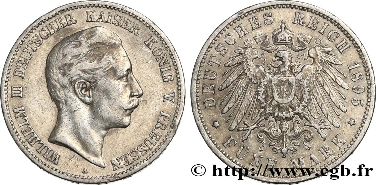 ALEMANIA - PRUSIA 5 Mark Guillaume II 1895 Berlin BC+ 