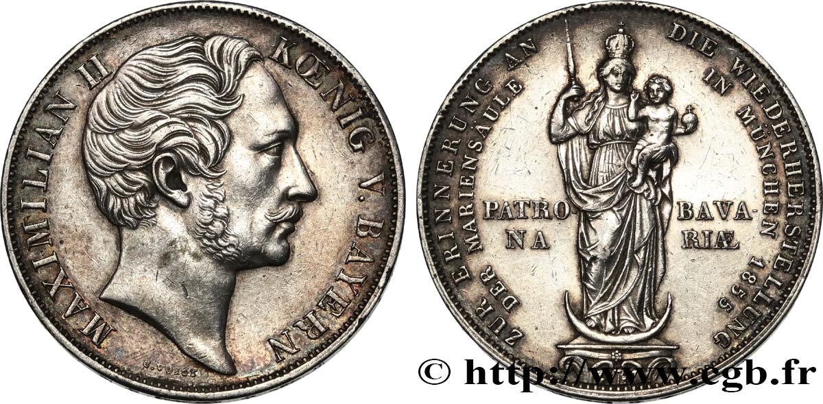 DEUTSCHLAND - BAYERN 2 Gulden Maximilien II 1855  fVZ 