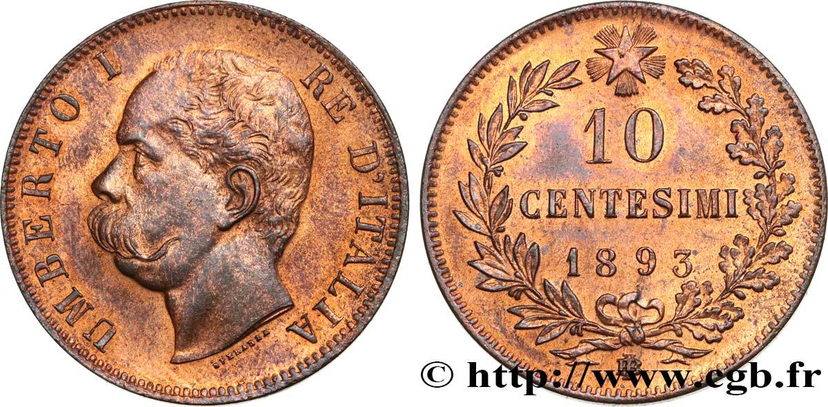ITALIEN 10 Centesimi Humbert Ier 1893 Birmingham fST 