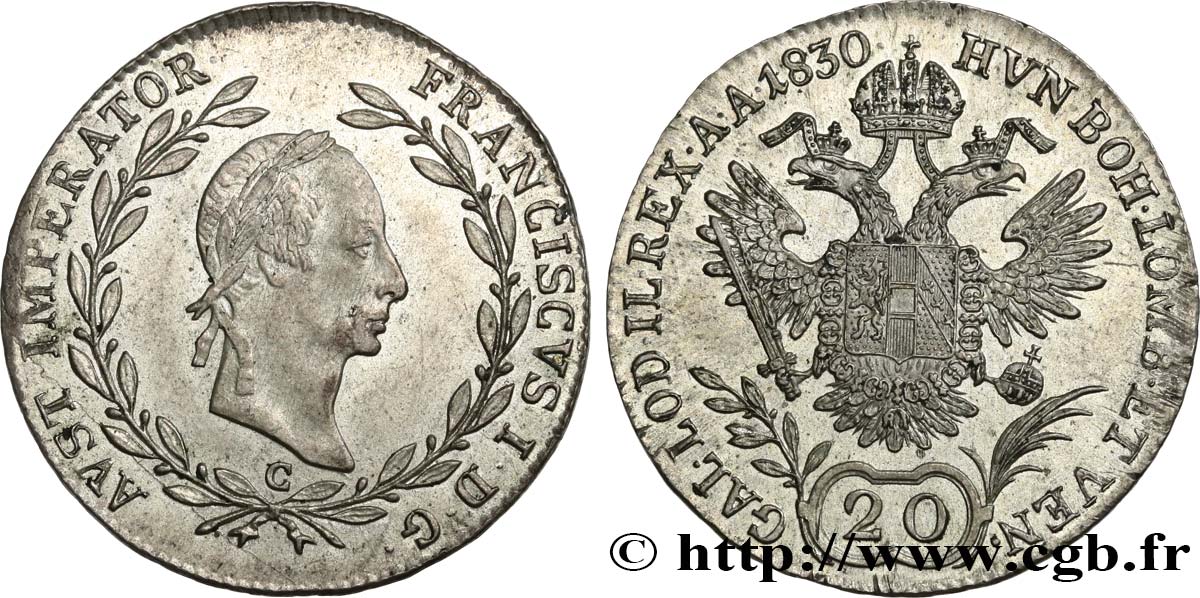 AUSTRIA 20 Kreuzer François Ier 1830 Prague EBC/SC 