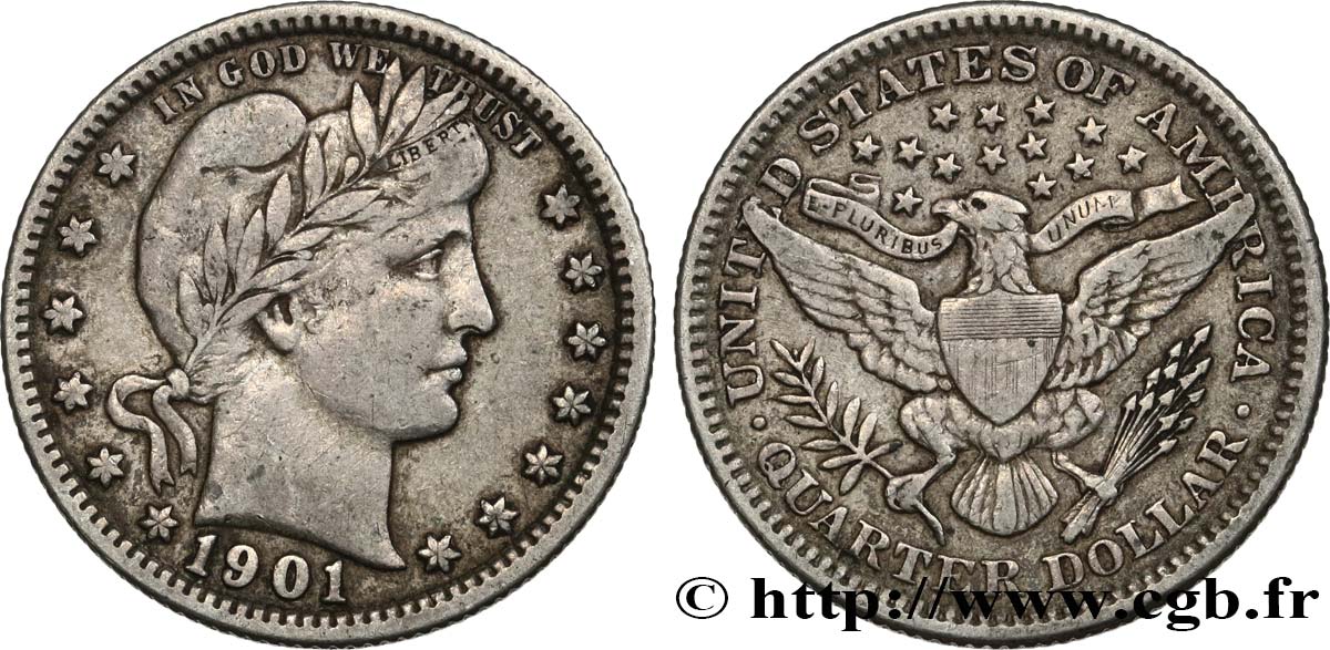 UNITED STATES OF AMERICA 1/4 Dollar Barber 1901 Philadelphie XF 