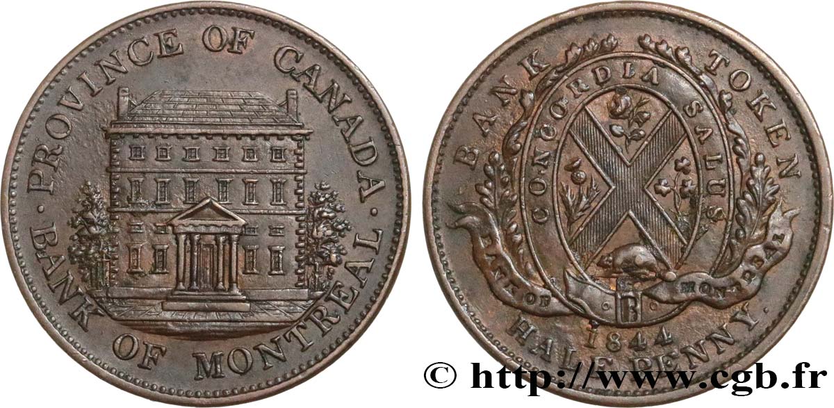 CANADA 1/2 Penny Province du Bas Canada Banque de Montréal 1844  AU 