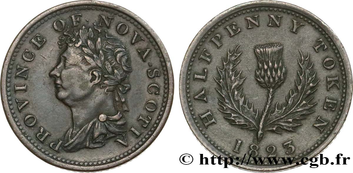 CANADA 1/2 Penny Token Nouvelle-Écosse Georges IV 1823  TTB+ 