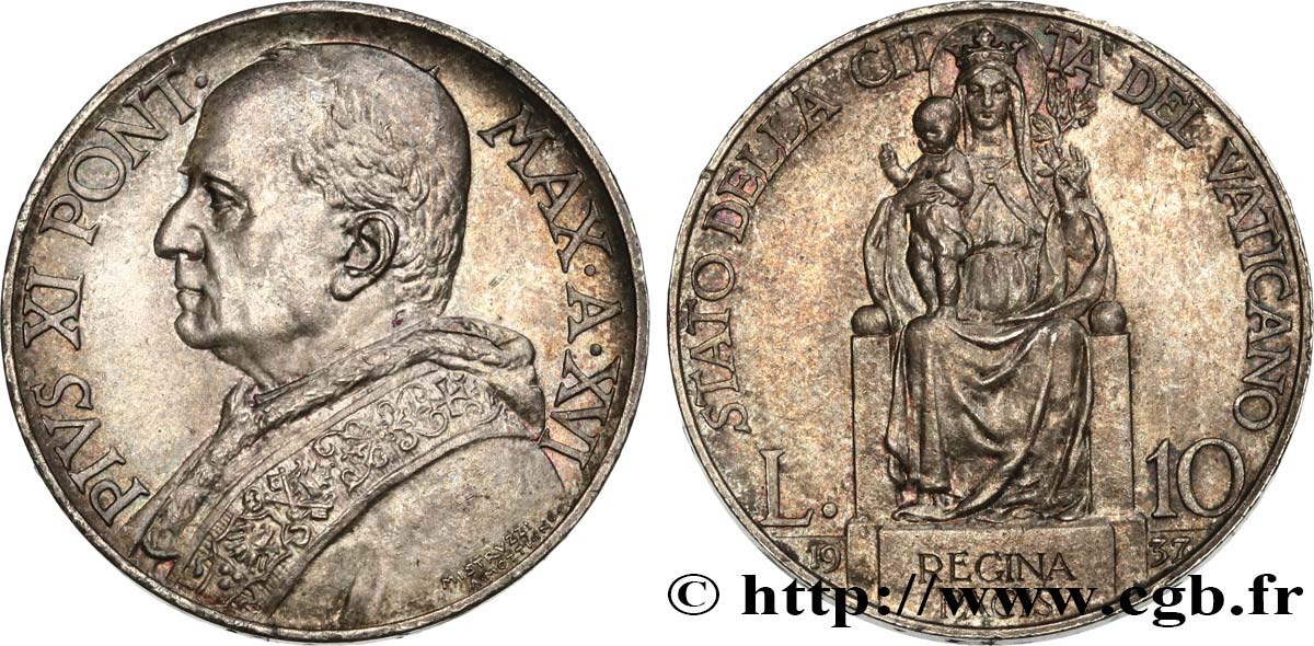 VATICAN AND PAPAL STATES 10 Lire Pie XI an XVI 1937 Rome MS 