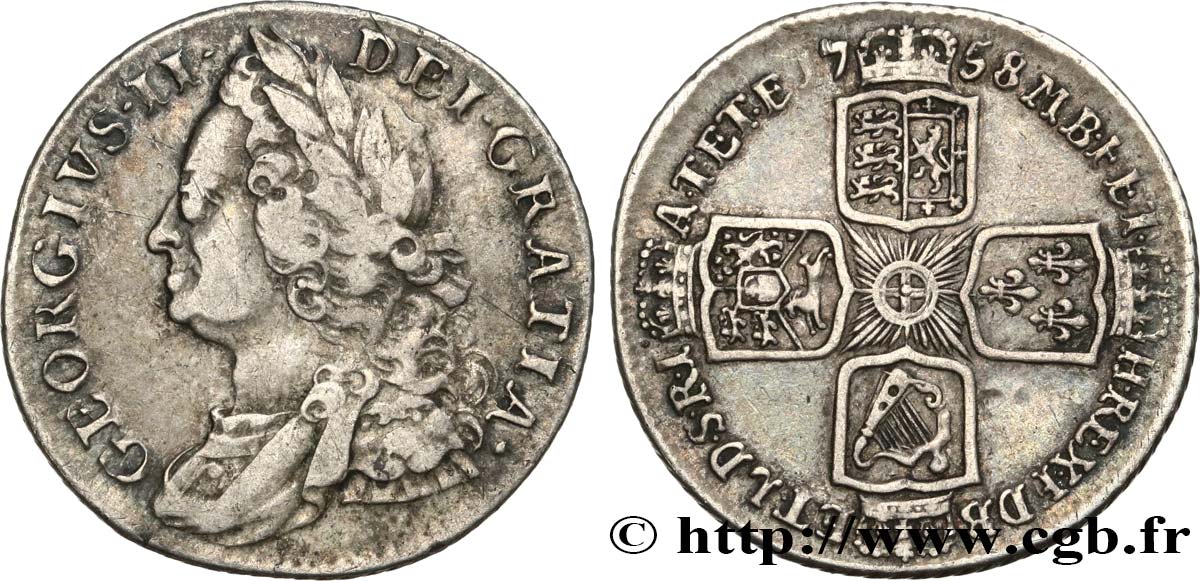 UNITED KINGDOM 1 Shilling Georges II 1758  XF 